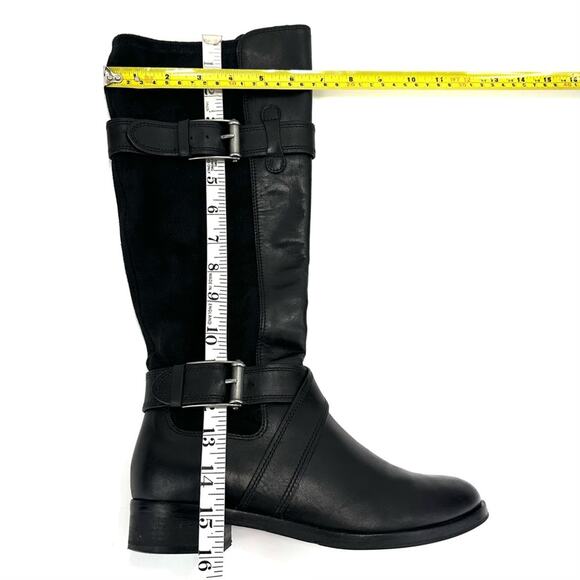 Cole Haan Whitley Black Riding Tall Boot Sz 6.5 Leather & Stretchy Suede Pull-On - Picture 8 of 16